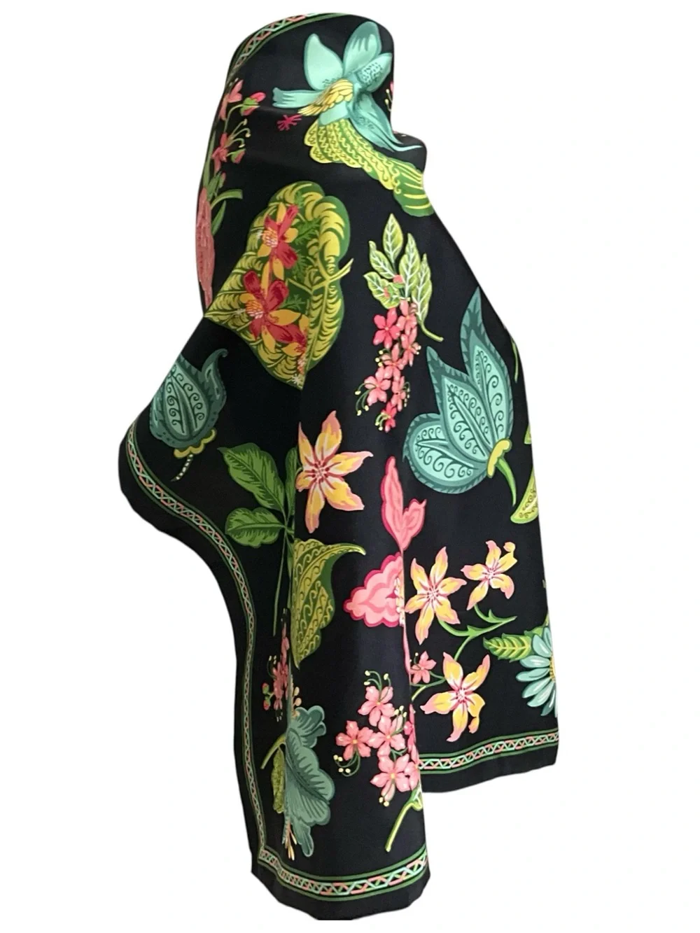 Vera Bradley Botanica 100% Silk Scarf 27” Square Black Floral